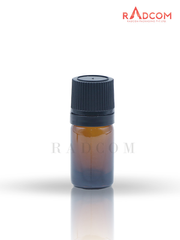 5ML Amber Glass Bottle With Black Type 1 Cap